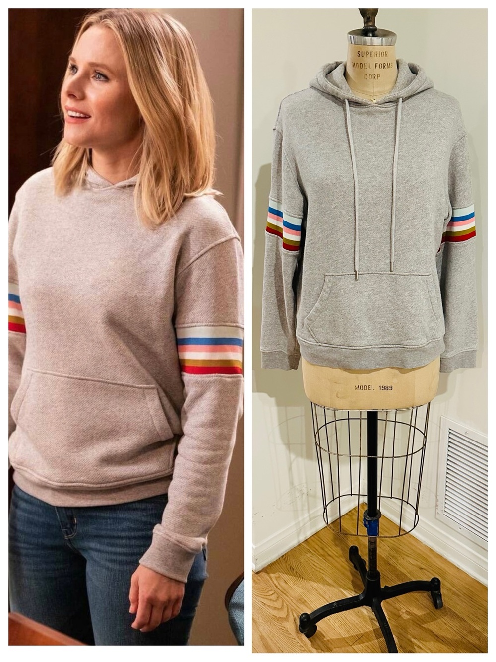 ALEXACHUNG Striped Detail Cotton Hoodie, Large